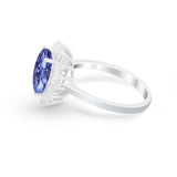 Floral Oval Wedding Ring Round Simulated Cubic Zirconia 925 Sterling Silver
