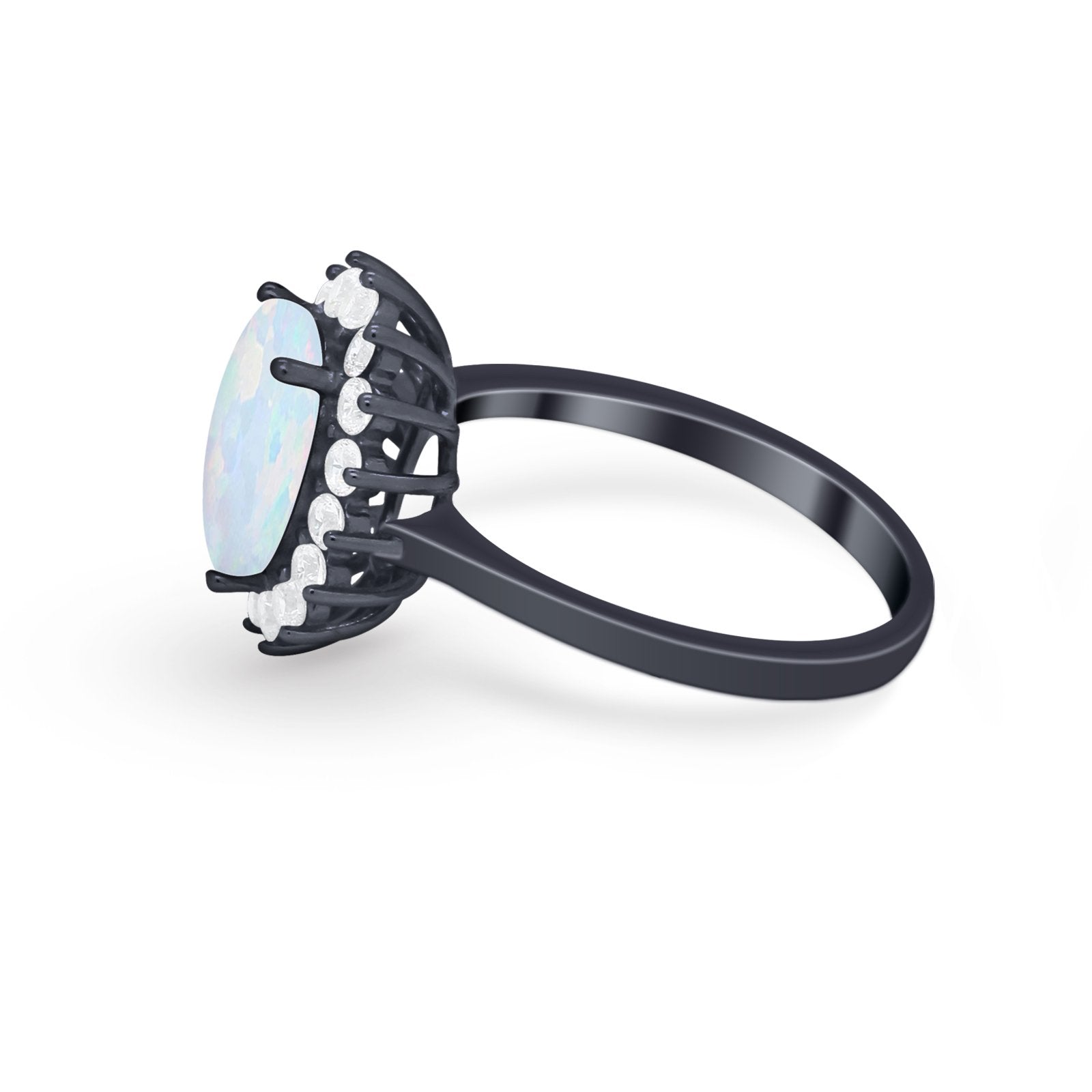 Floral Oval Wedding Ring Round Simulated Cubic Zirconia 925 Sterling Silver