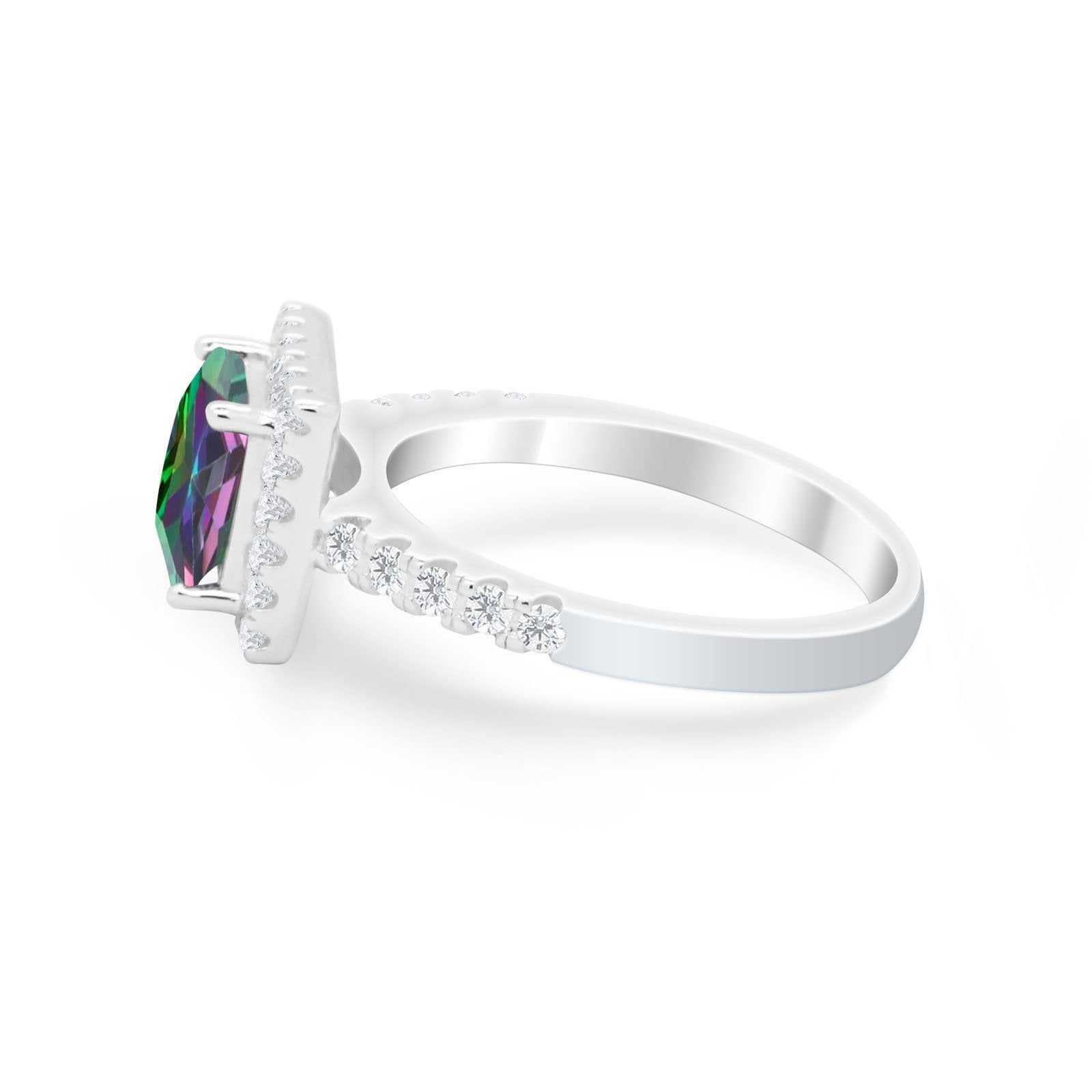 Halo Princess Cut Wedding Ring Simulated Cubic Zirconia 925 Sterling Silver