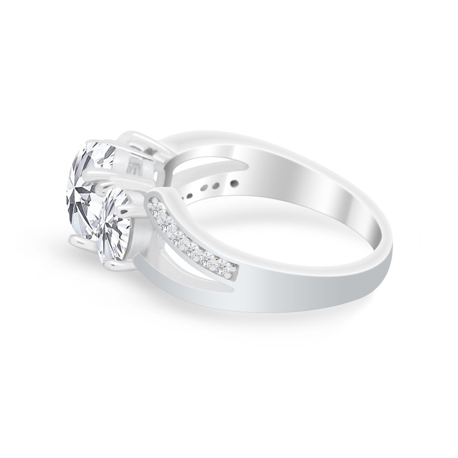 3 Stone Oval Wedding Ring Simulated Cubic Zirconia 925 Sterling Silver