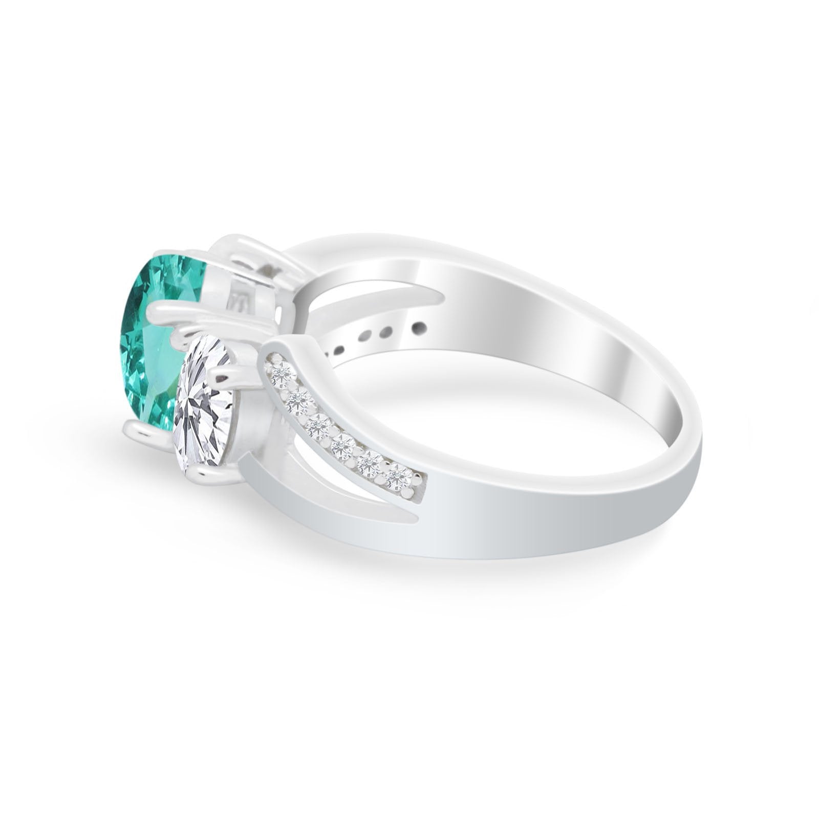 3 Stone Oval Wedding Ring Simulated Cubic Zirconia 925 Sterling Silver