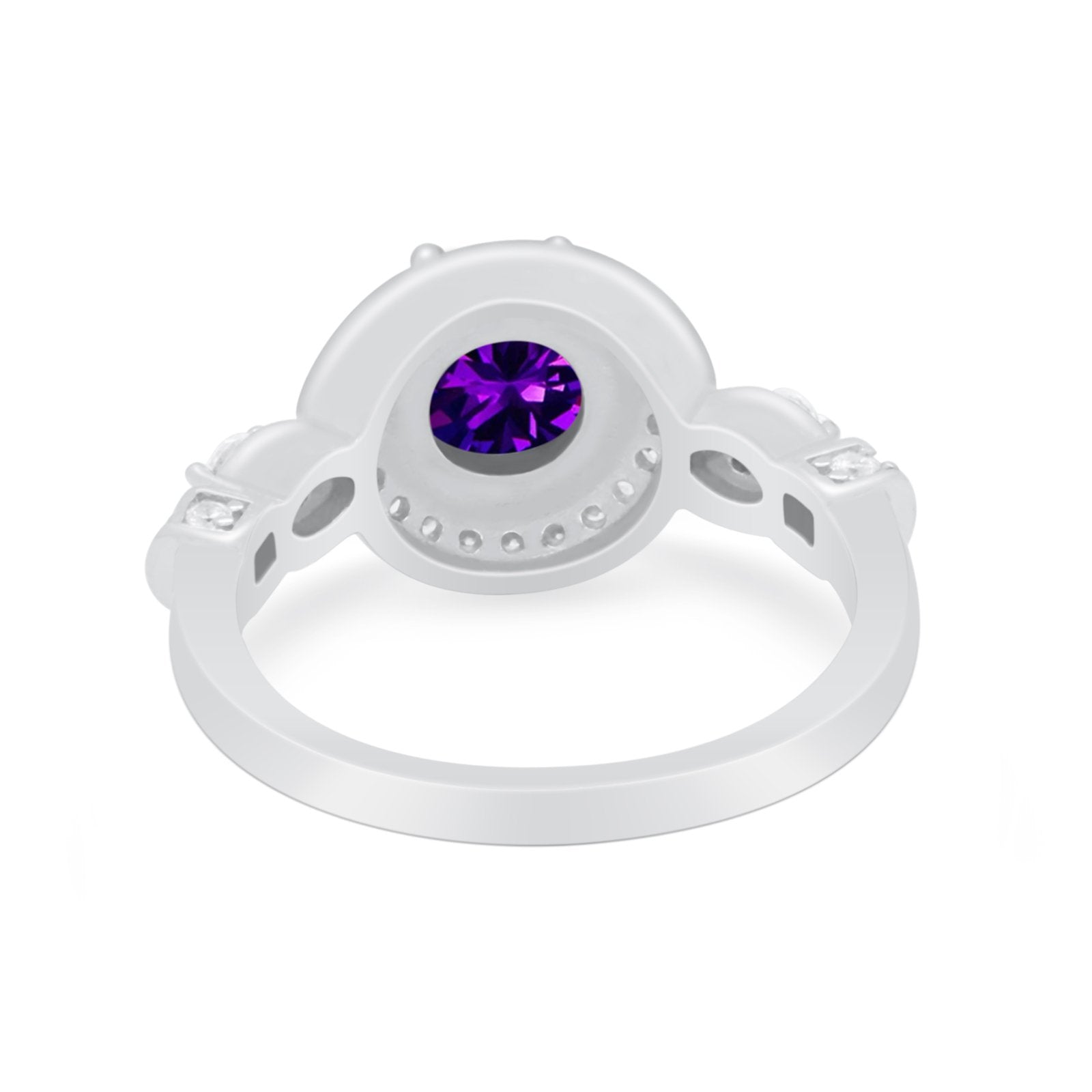 Halo Engagement Ring Simulated Cubic Zirconia 925 Sterling Silver