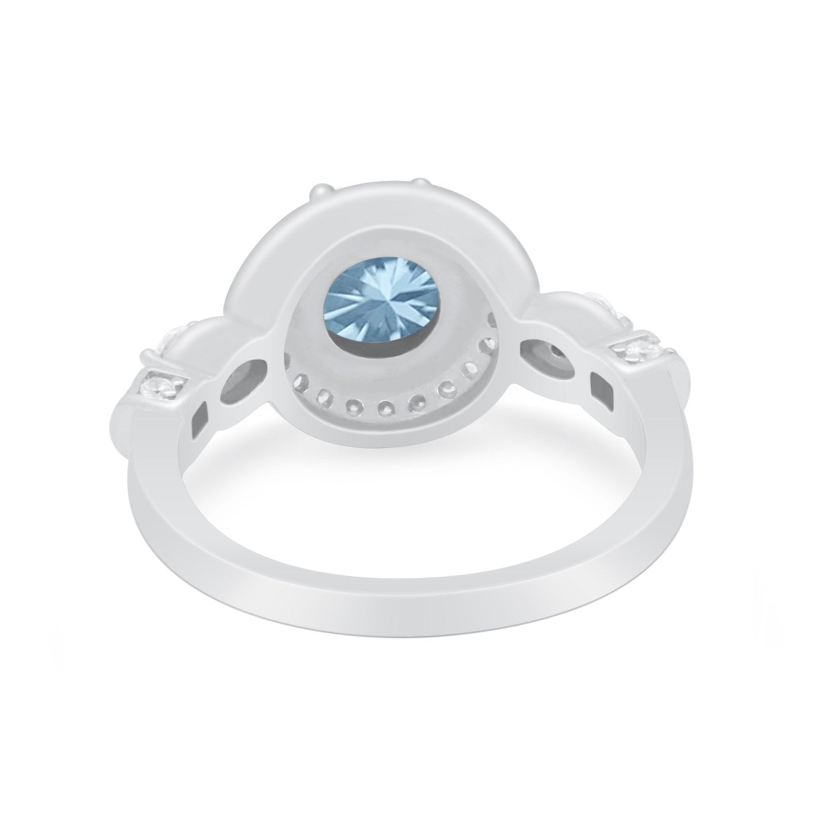 Halo Engagement Ring Simulated Cubic Zirconia 925 Sterling Silver