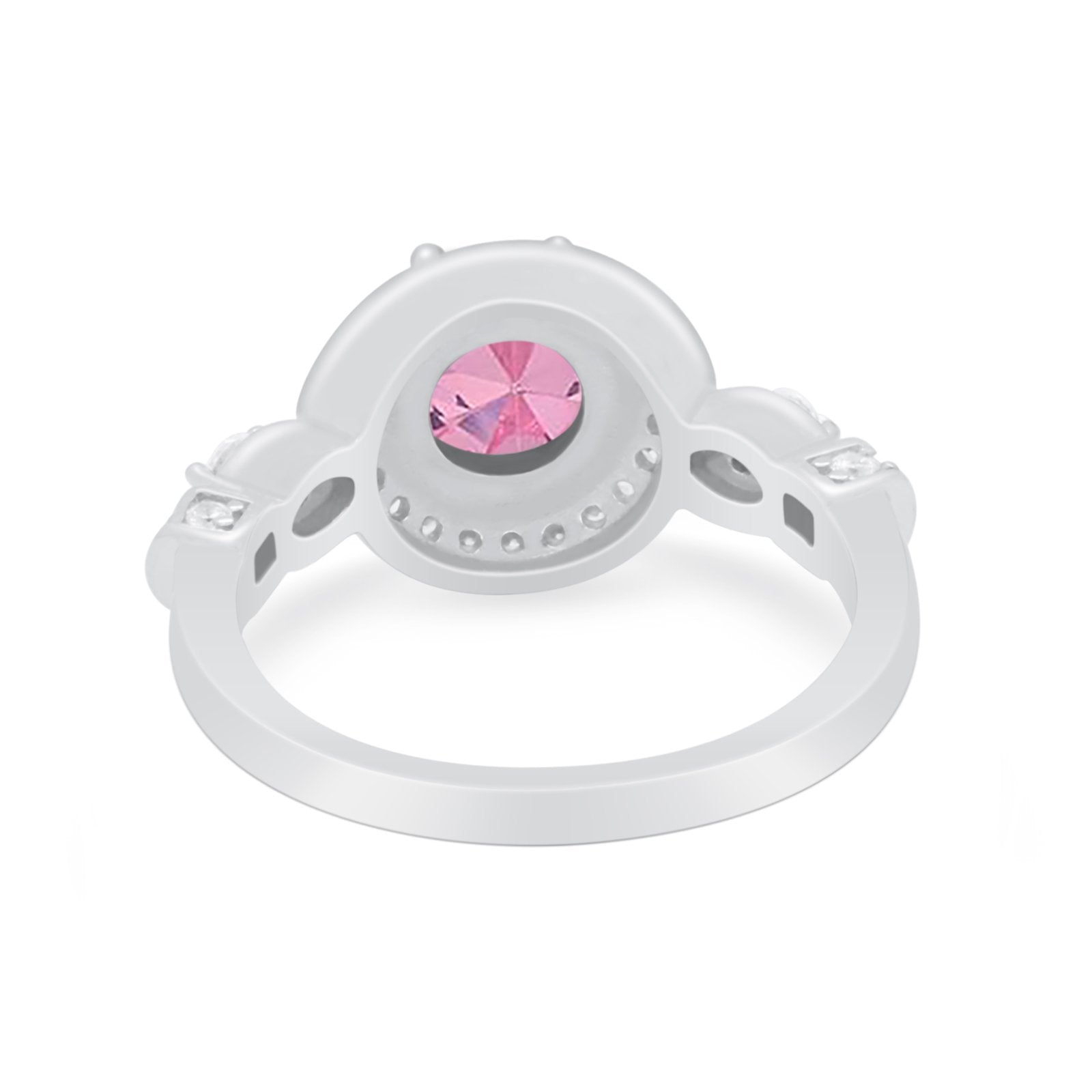 Halo Engagement Ring Simulated Cubic Zirconia 925 Sterling Silver