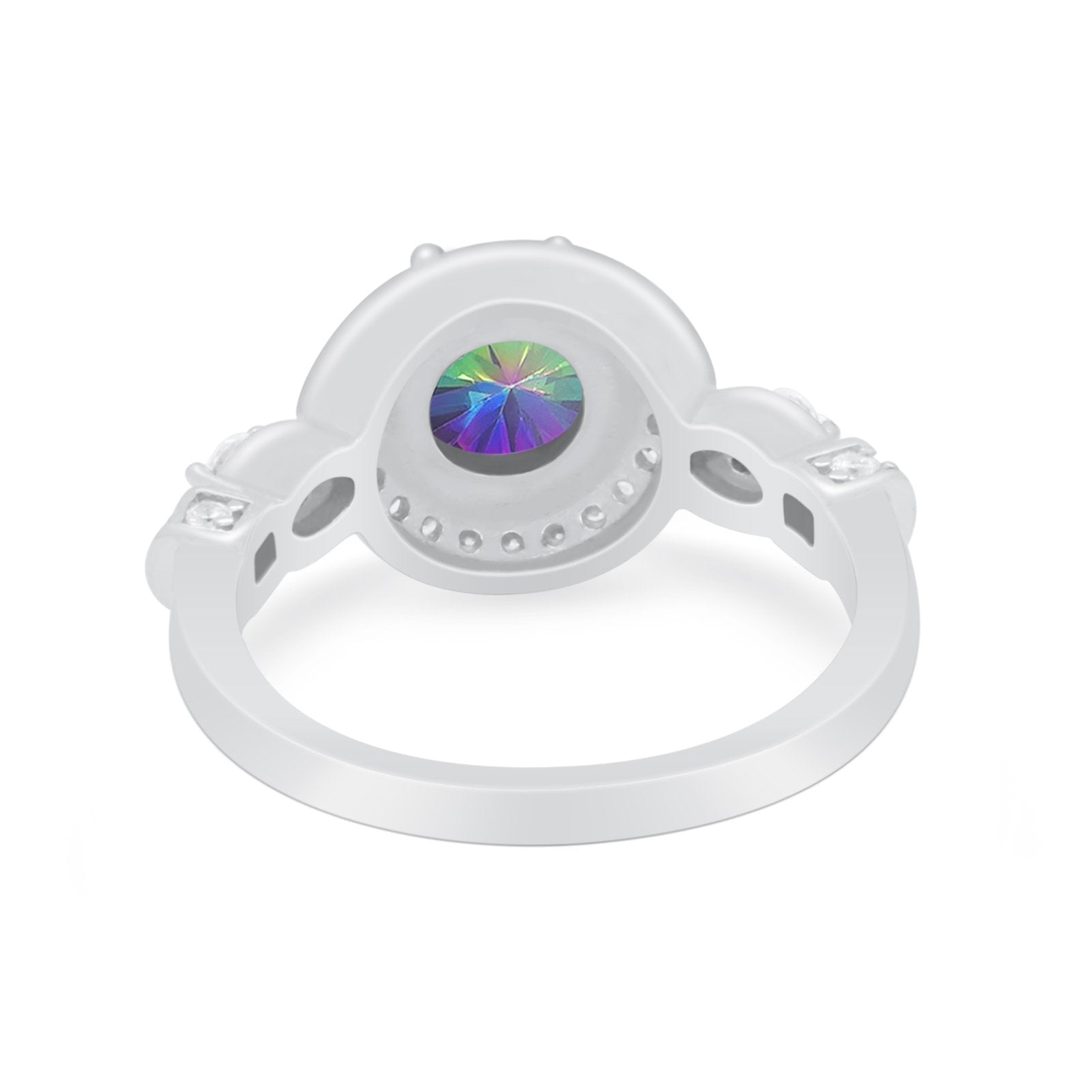 Halo Engagement Ring Simulated Cubic Zirconia 925 Sterling Silver