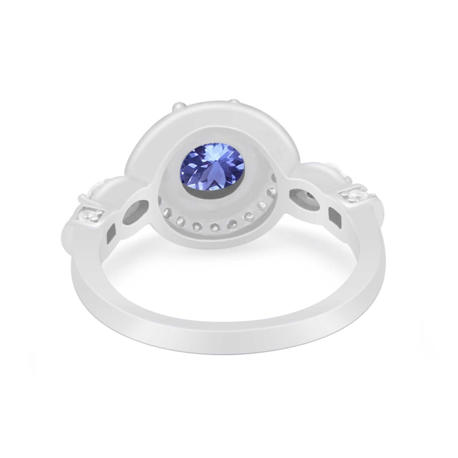 Halo Engagement Ring Simulated Cubic Zirconia 925 Sterling Silver