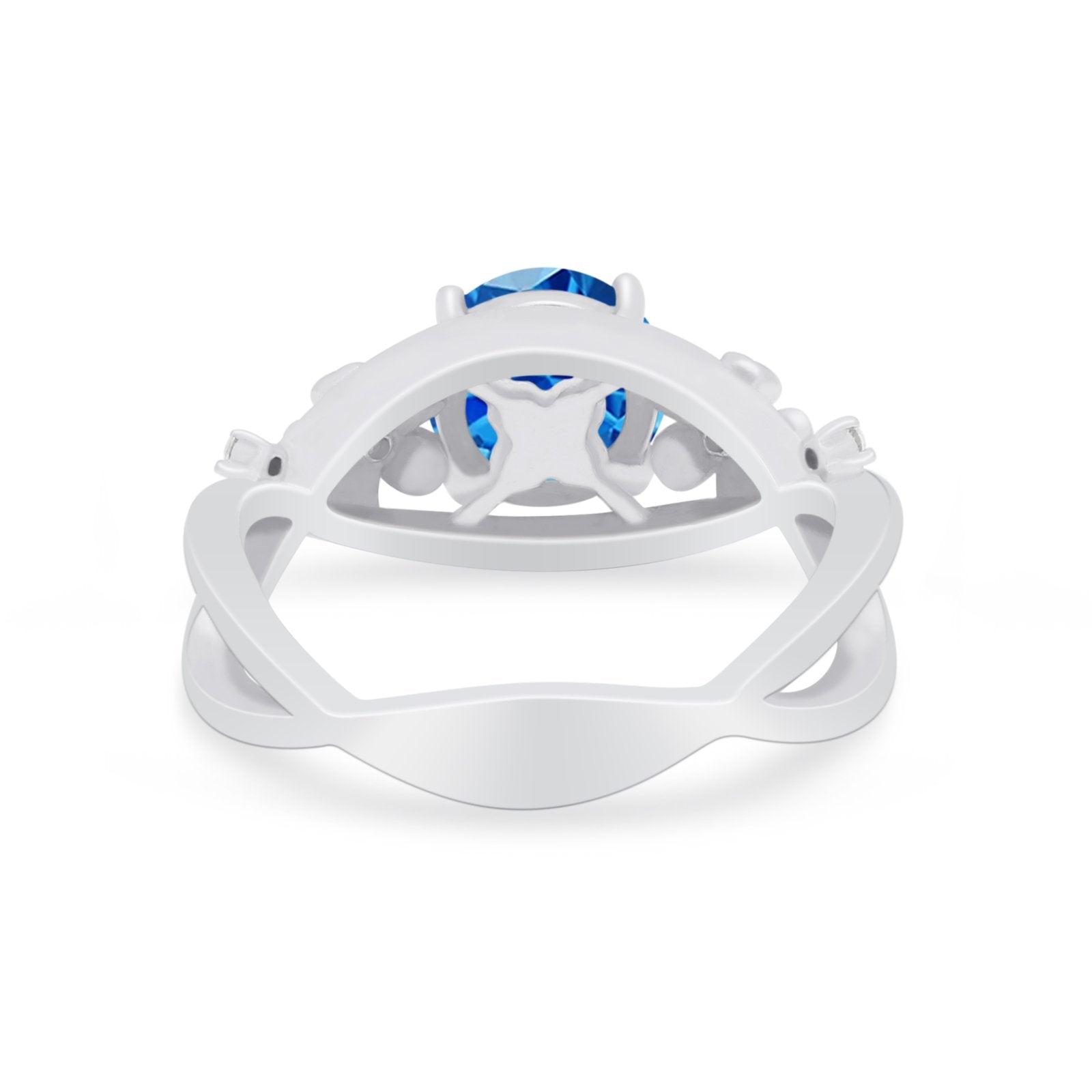 Art Deco Plumeria Flower Infinity Shank Engagement Ring Simulated Cubic Zirconia 925 Sterling Silver