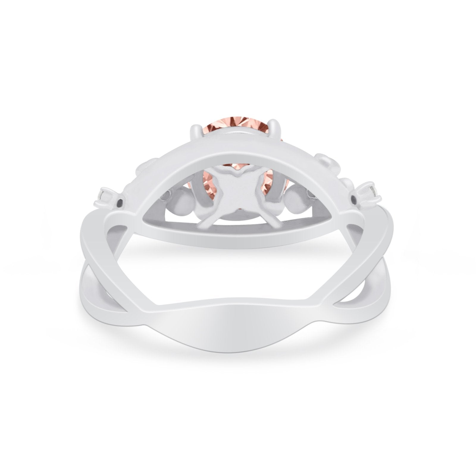 Art Deco Plumeria Flower Infinity Shank Engagement Ring Simulated Cubic Zirconia 925 Sterling Silver