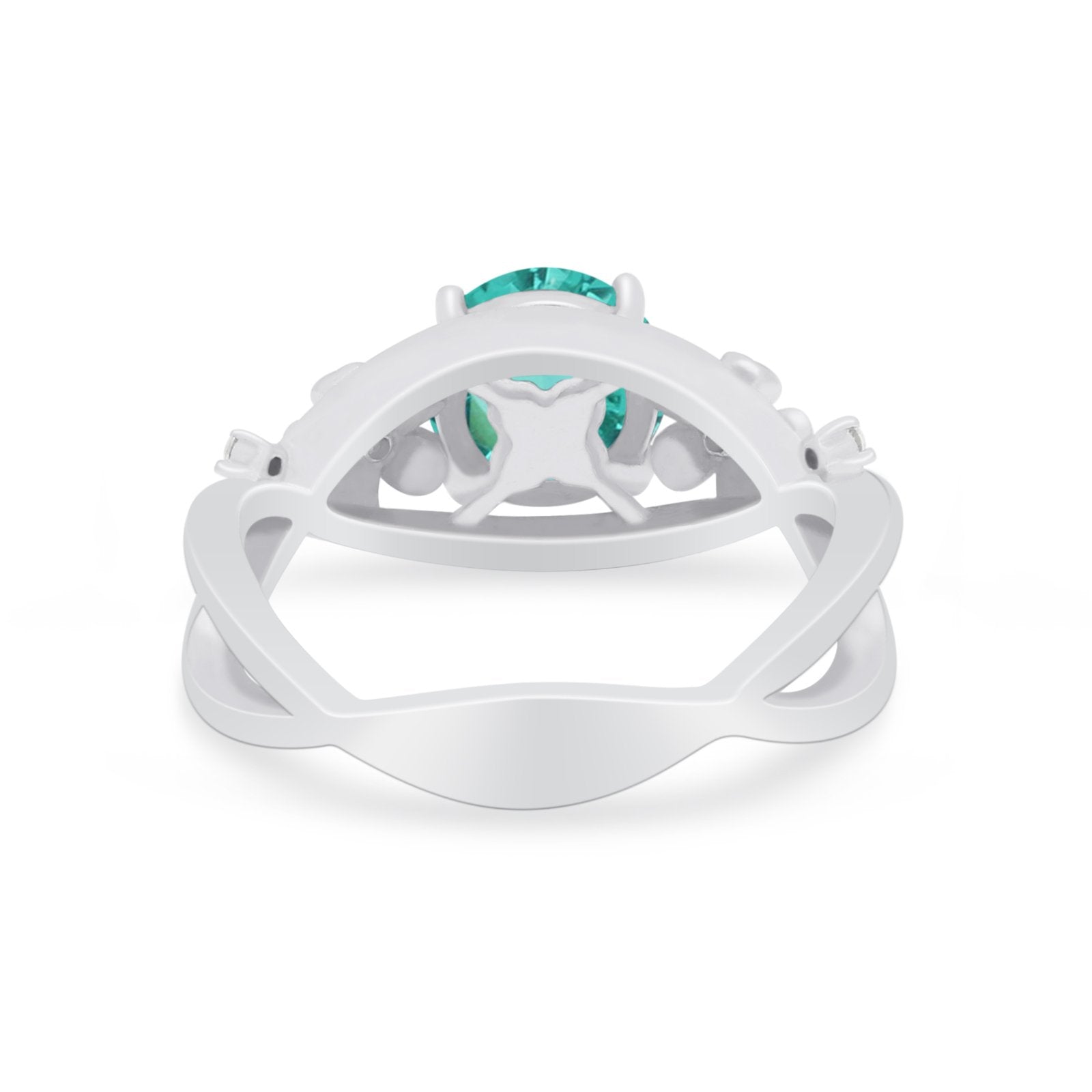 Art Deco Plumeria Flower Infinity Shank Engagement Ring Simulated Cubic Zirconia 925 Sterling Silver
