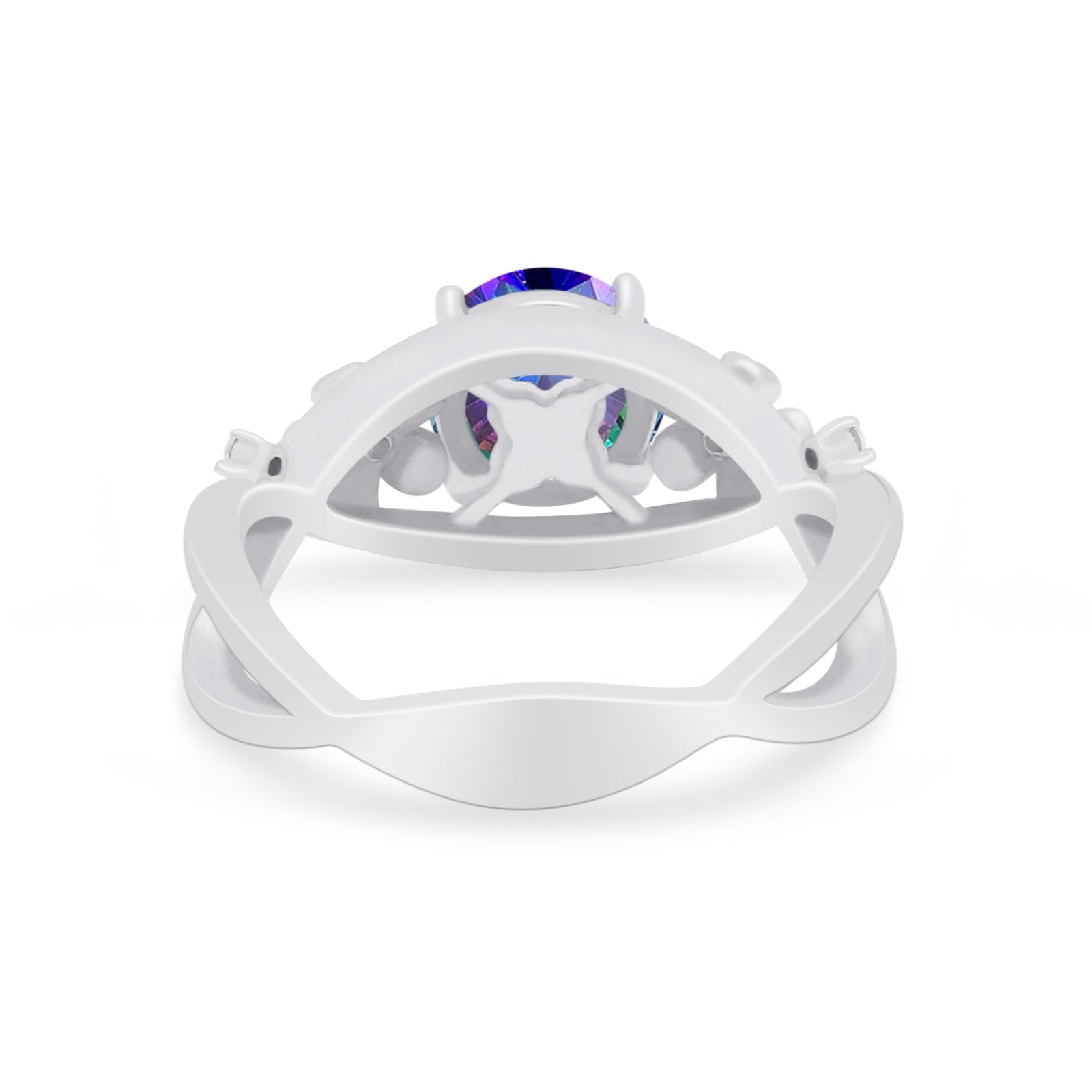 Art Deco Plumeria Flower Infinity Shank Engagement Ring Simulated Cubic Zirconia 925 Sterling Silver