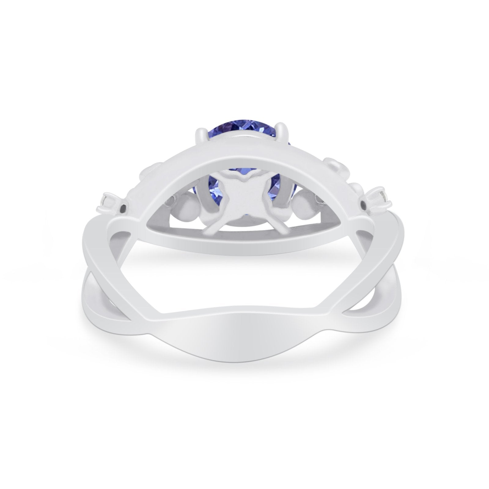 Art Deco Plumeria Flower Infinity Shank Engagement Ring Simulated Cubic Zirconia 925 Sterling Silver