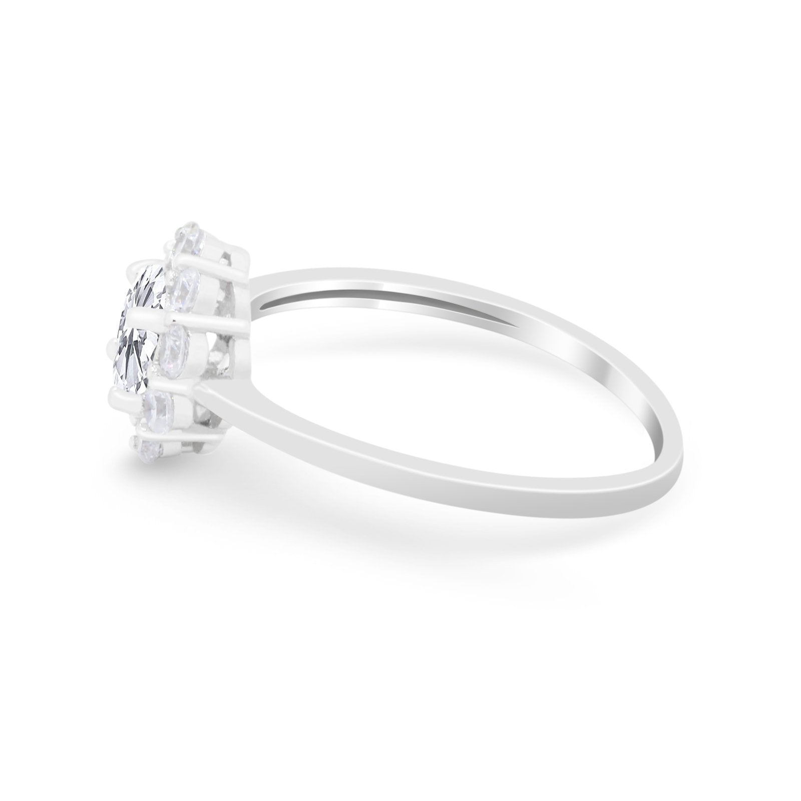 Floral Wedding Ring Petite Dainty Simulated Cubic Zirconia 925 Sterling Silver
