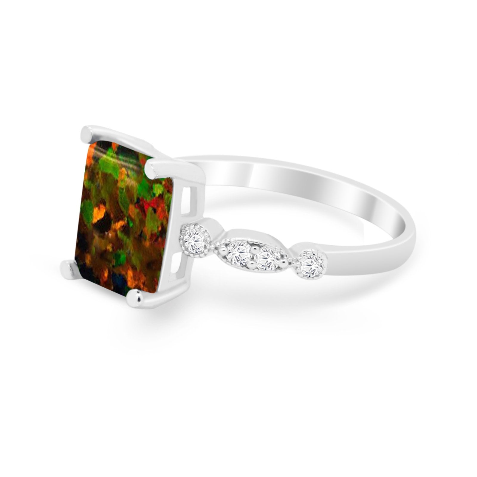 Radiant Cut Shank Simulated Cubic Zirconia 925 Sterling Silver Engagement Ring