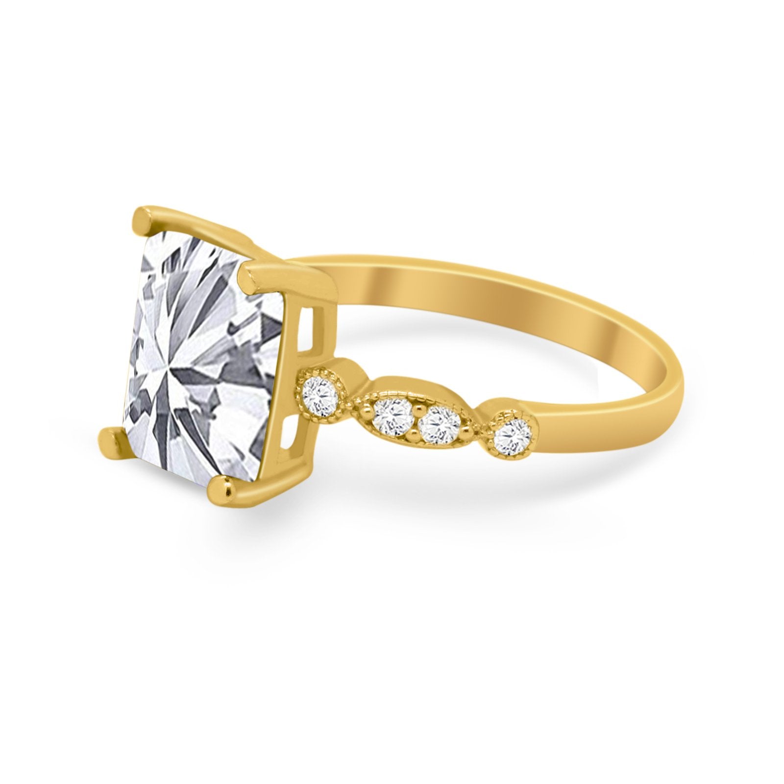 Radiant Cut Shank Simulated Cubic Zirconia 925 Sterling Silver Engagement Ring