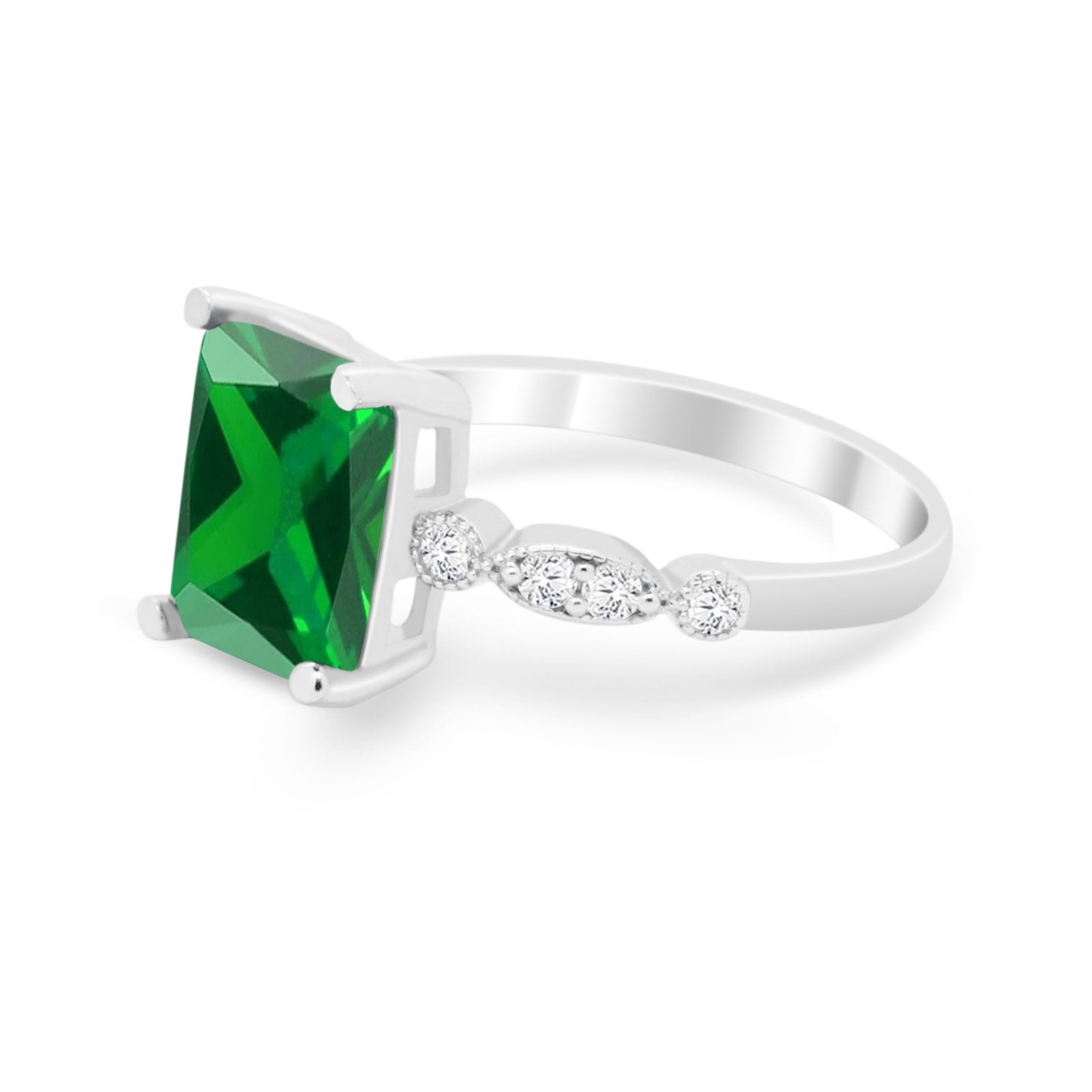 Radiant Cut Shank Simulated Cubic Zirconia 925 Sterling Silver Engagement Ring