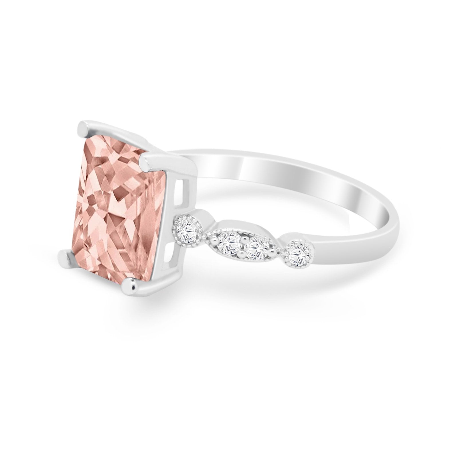 Radiant Cut Shank Simulated Cubic Zirconia 925 Sterling Silver Engagement Ring