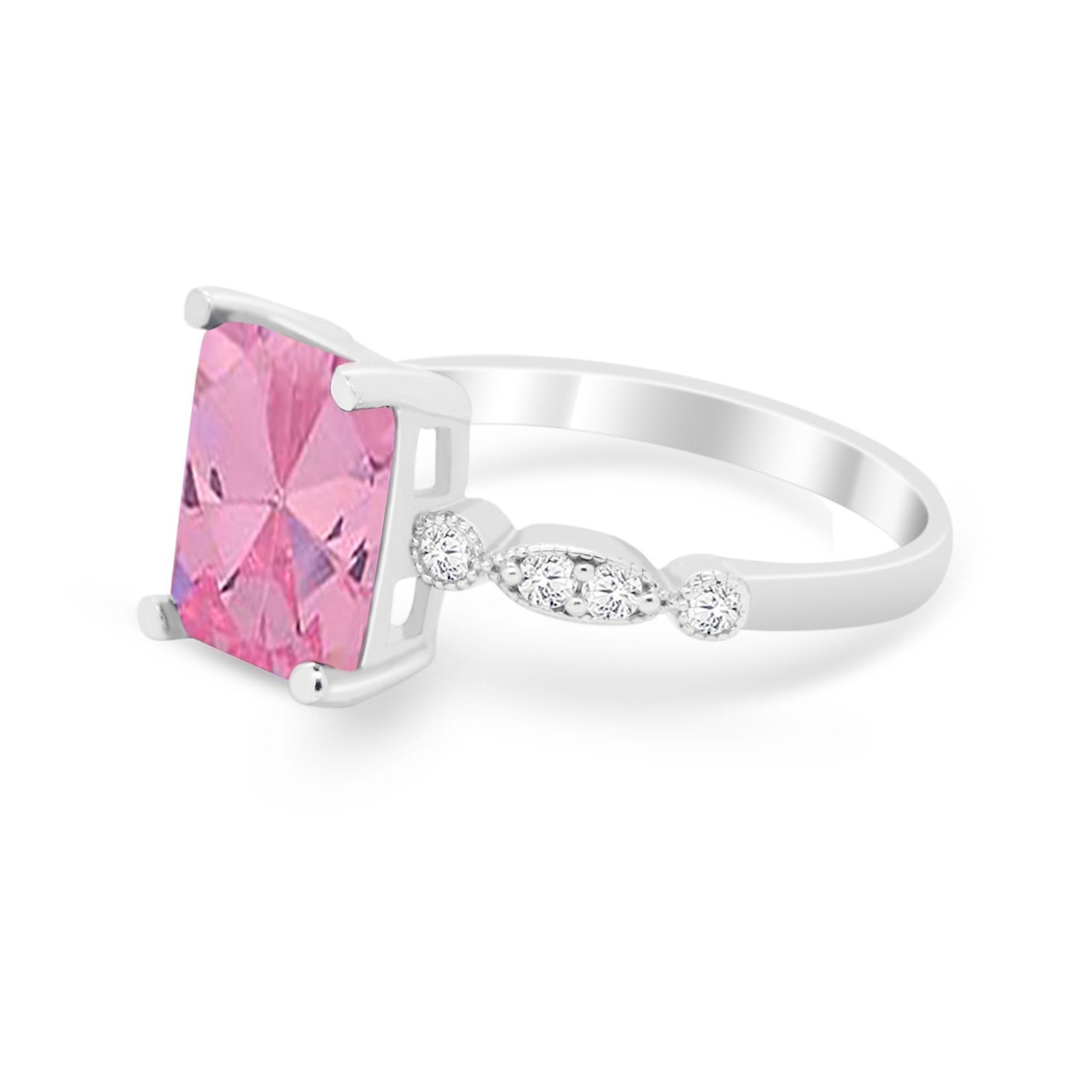 Radiant Cut Shank Simulated Cubic Zirconia 925 Sterling Silver Engagement Ring