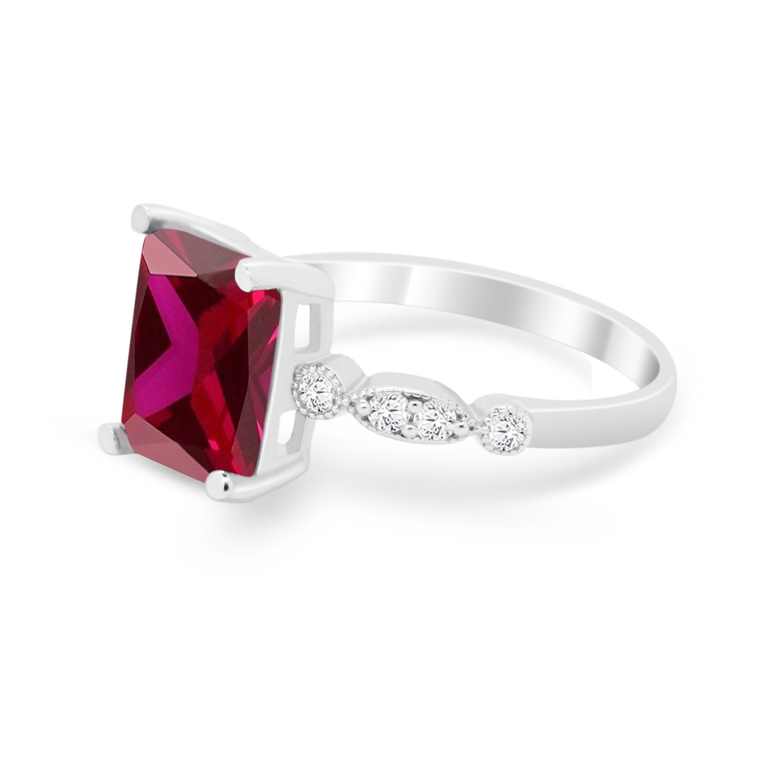 Radiant Cut Shank Simulated Cubic Zirconia 925 Sterling Silver Engagement Ring