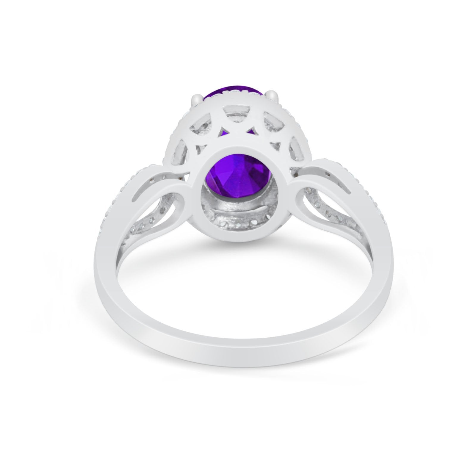 Halo Art Deco Engagement Ring Round Simulated Cubic Zirconia 925 Sterling Silver