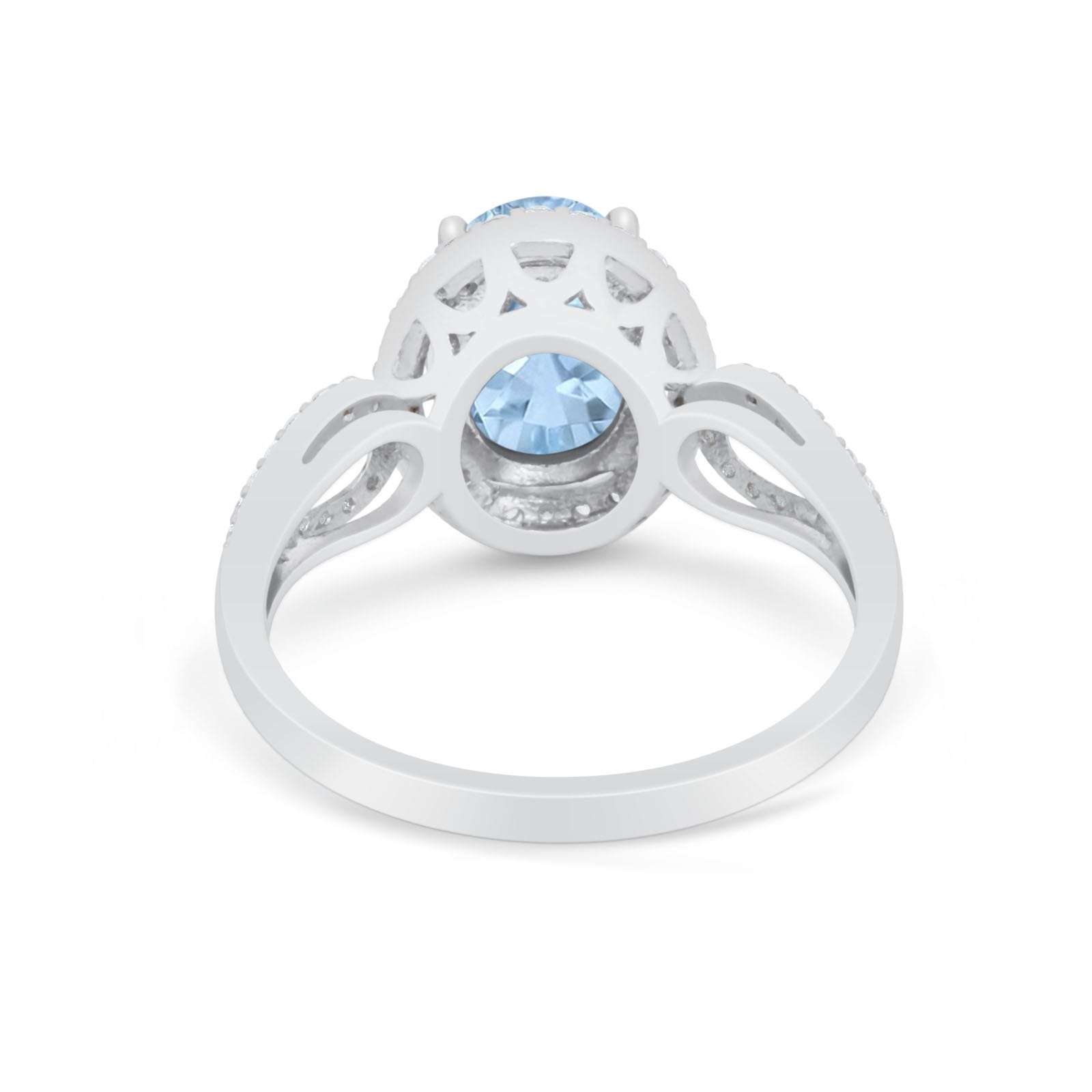 Halo Art Deco Engagement Ring Round Simulated Cubic Zirconia 925 Sterling Silver