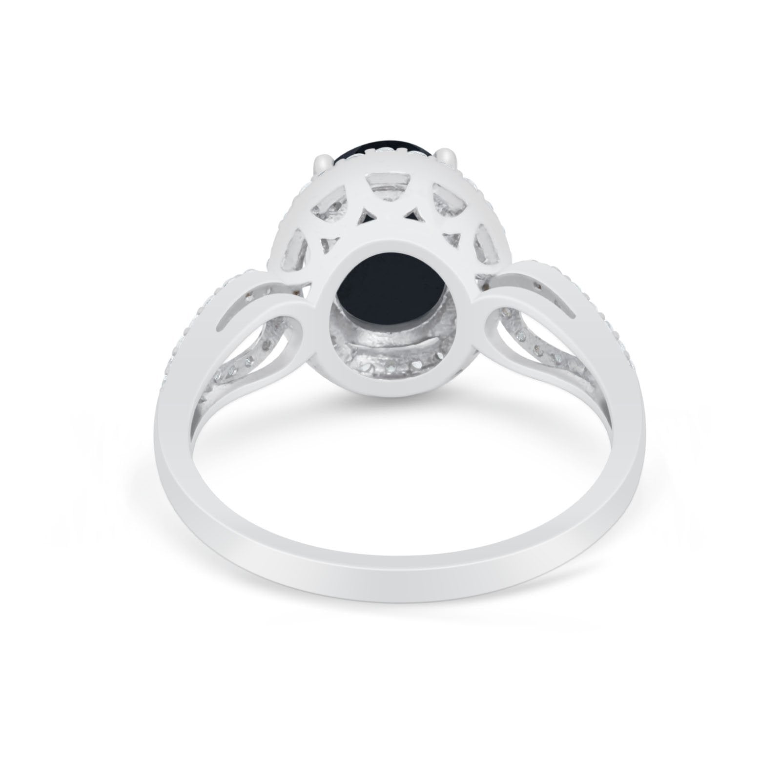 Halo Art Deco Engagement Ring Round Simulated Cubic Zirconia 925 Sterling Silver
