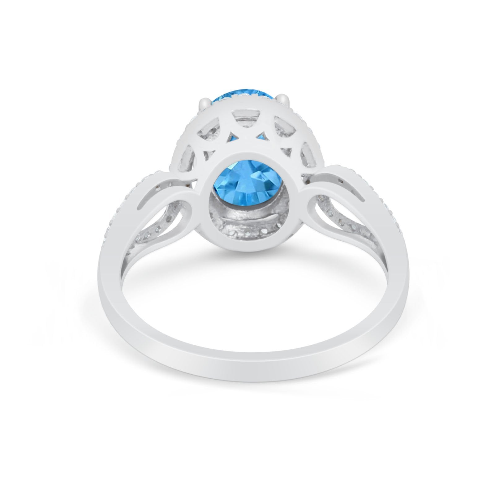 Halo Art Deco Engagement Ring Round Simulated Cubic Zirconia 925 Sterling Silver