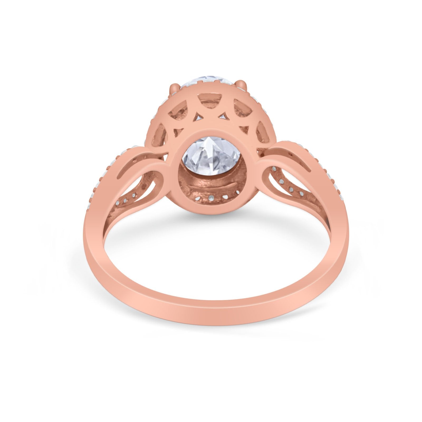 Halo Art Deco Engagement Ring Round Simulated Cubic Zirconia 925 Sterling Silver