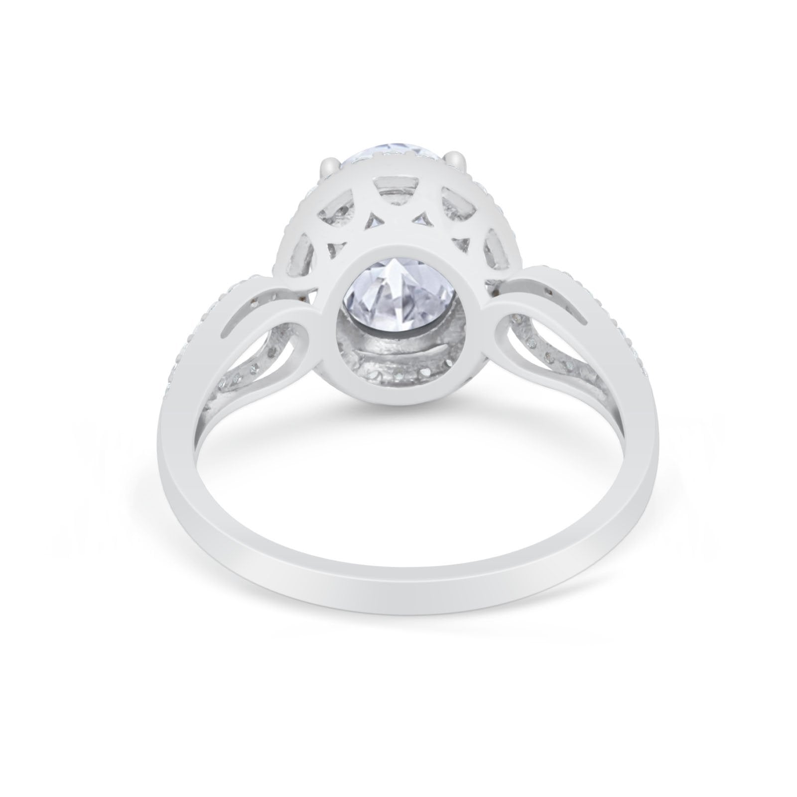 Halo Art Deco Engagement Ring Round Simulated Cubic Zirconia 925 Sterling Silver