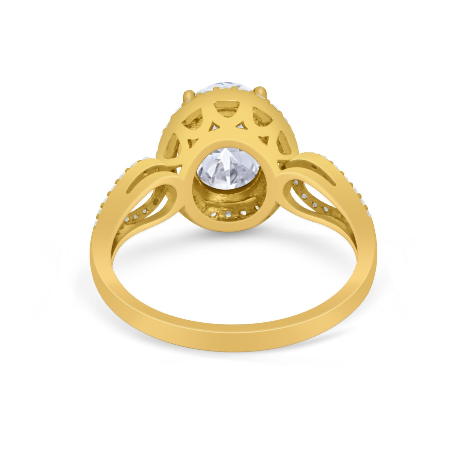 Halo Art Deco Engagement Ring Round Simulated Cubic Zirconia 925 Sterling Silver