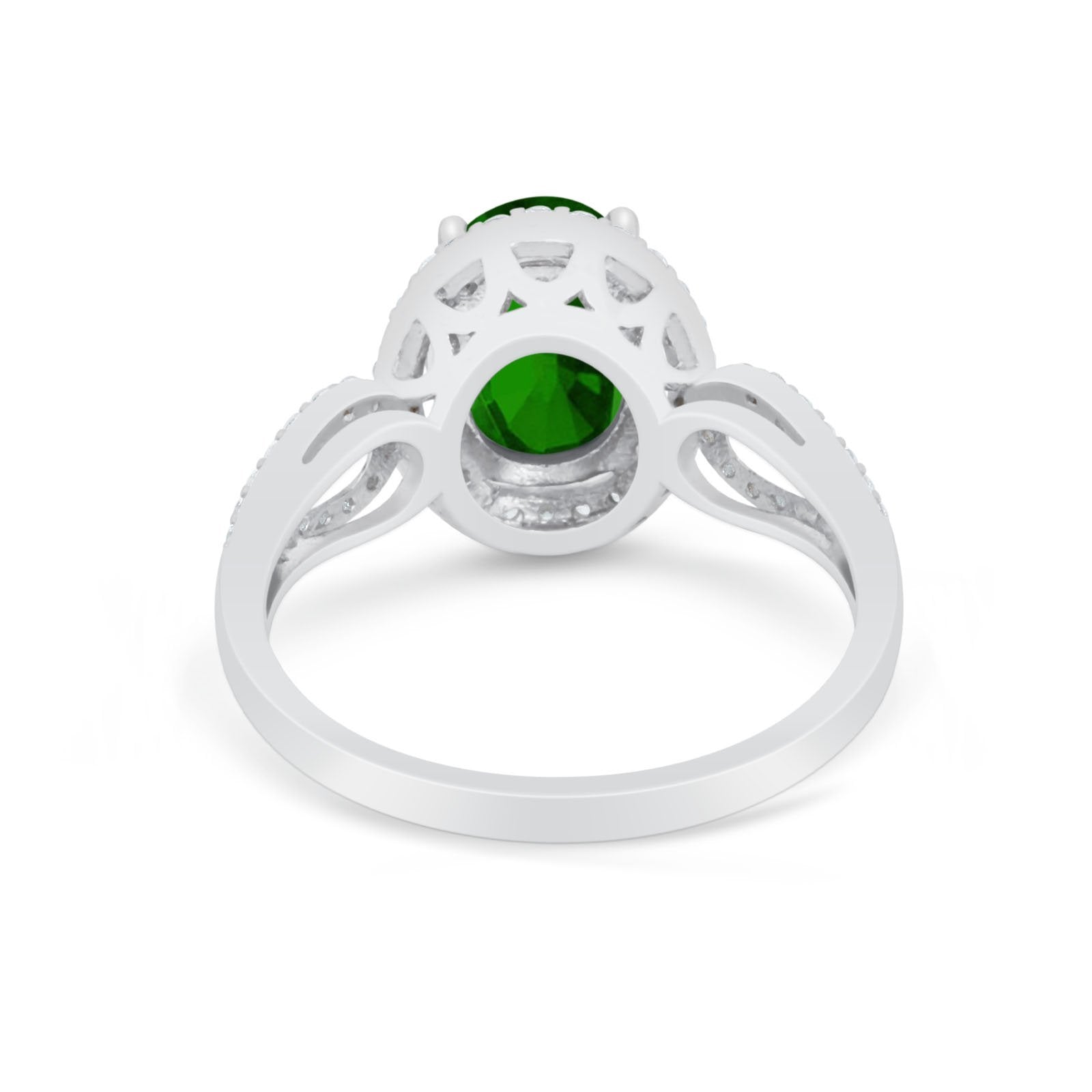 Halo Art Deco Engagement Ring Round Simulated Cubic Zirconia 925 Sterling Silver