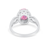Halo Art Deco Engagement Ring Round Simulated Cubic Zirconia 925 Sterling Silver