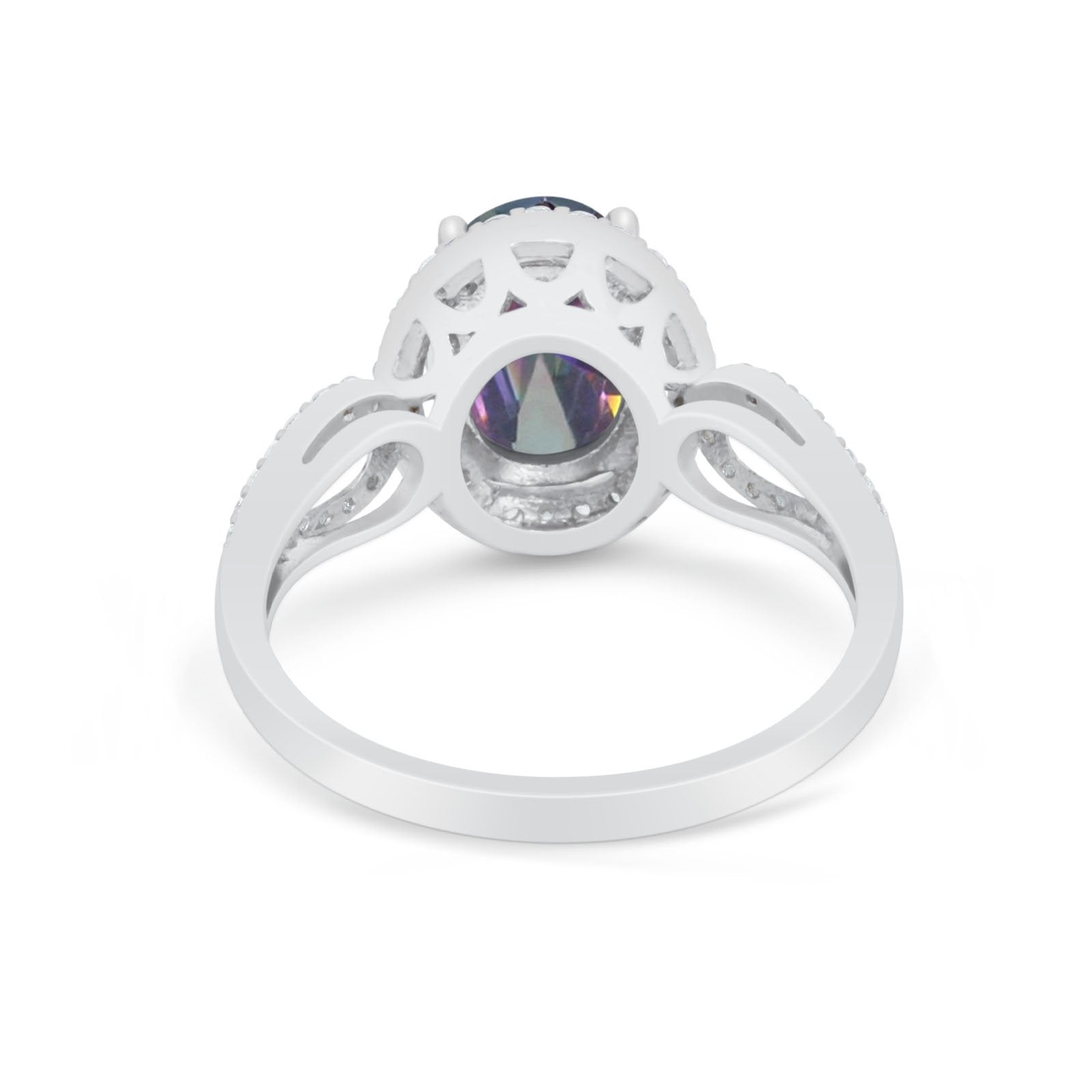 Halo Art Deco Engagement Ring Round Simulated Cubic Zirconia 925 Sterling Silver