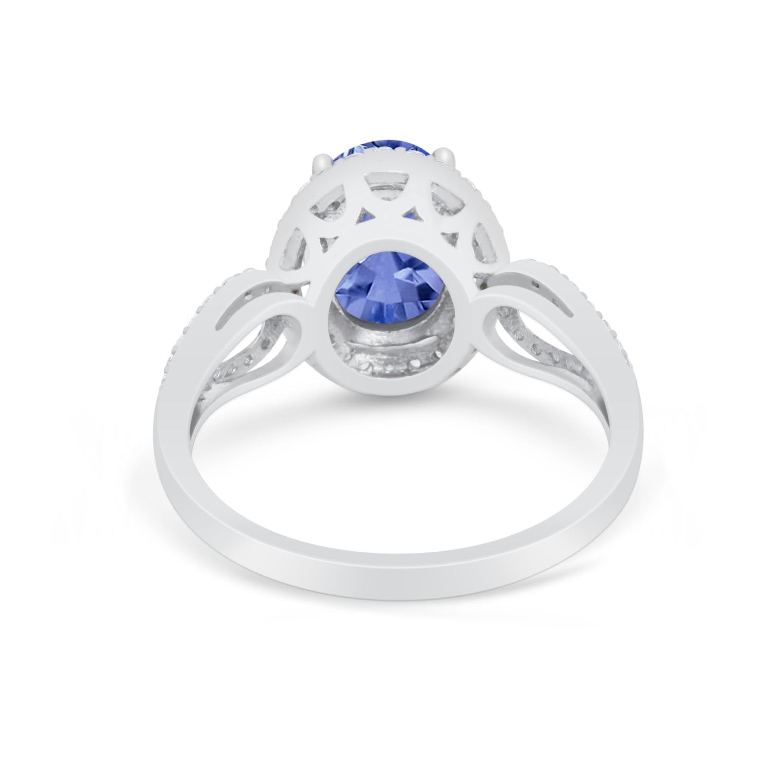 Halo Art Deco Engagement Ring Round Simulated Cubic Zirconia 925 Sterling Silver