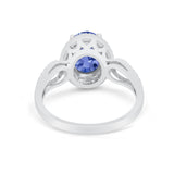 Halo Art Deco Engagement Ring Round Simulated Cubic Zirconia 925 Sterling Silver