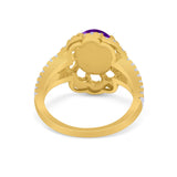 Vintage Style Oval Engagement Ring Round Simulated CZ 925 Sterling Silver