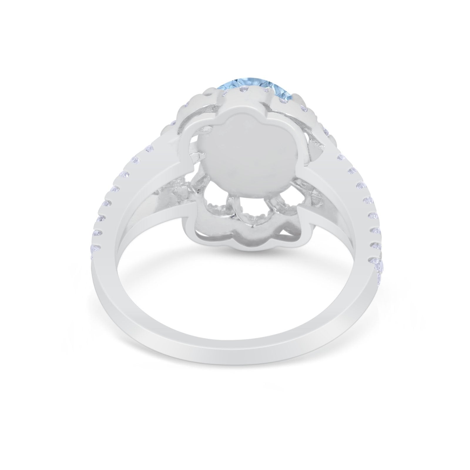 Vintage Style Oval Engagement Ring Round Simulated CZ 925 Sterling Silver