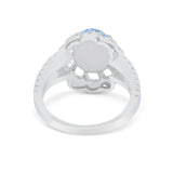 Vintage Style Oval Engagement Ring Round Simulated CZ 925 Sterling Silver