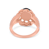 Vintage Style Oval Engagement Ring Round Simulated CZ 925 Sterling Silver