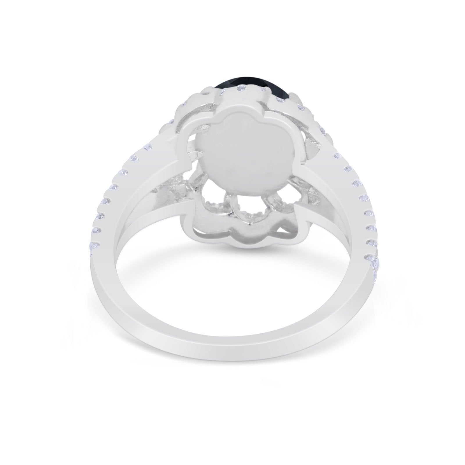 Vintage Style Oval Engagement Ring Round Simulated CZ 925 Sterling Silver