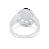 Vintage Style Oval Engagement Ring Round Simulated CZ 925 Sterling Silver