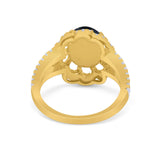 Vintage Style Oval Engagement Ring Round Simulated CZ 925 Sterling Silver