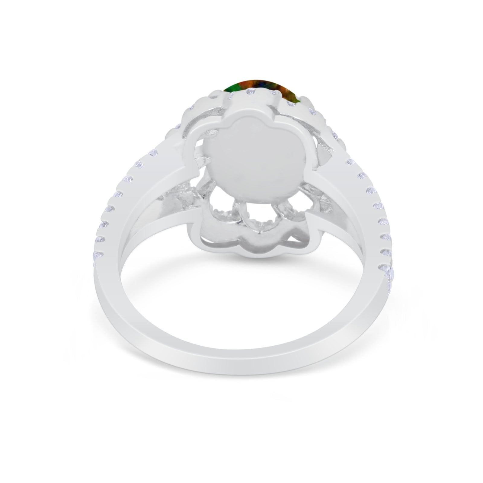 Vintage Style Oval Engagement Ring Round Simulated CZ 925 Sterling Silver