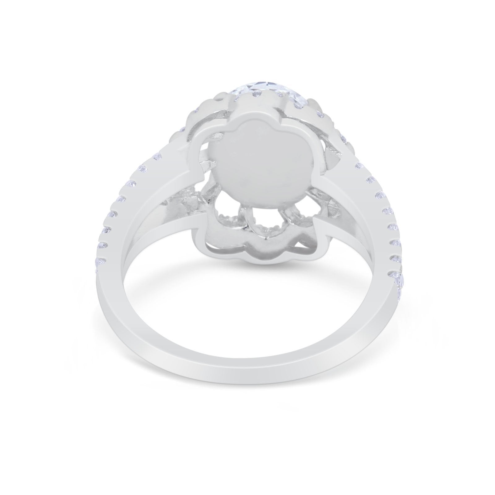 Vintage Style Oval Engagement Ring Round Simulated CZ 925 Sterling Silver