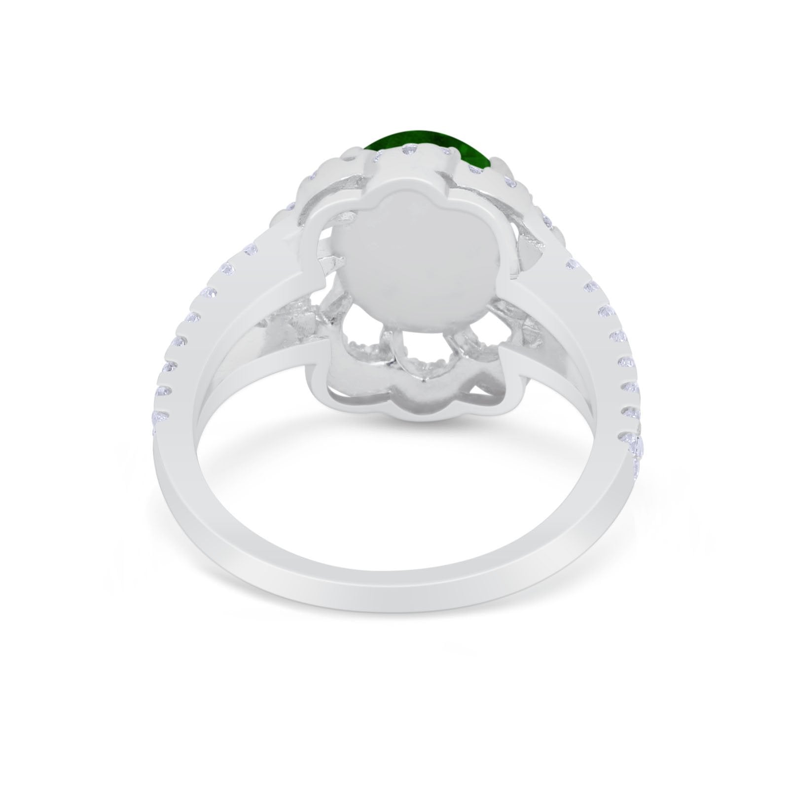 Vintage Style Oval Engagement Ring Round Simulated CZ 925 Sterling Silver