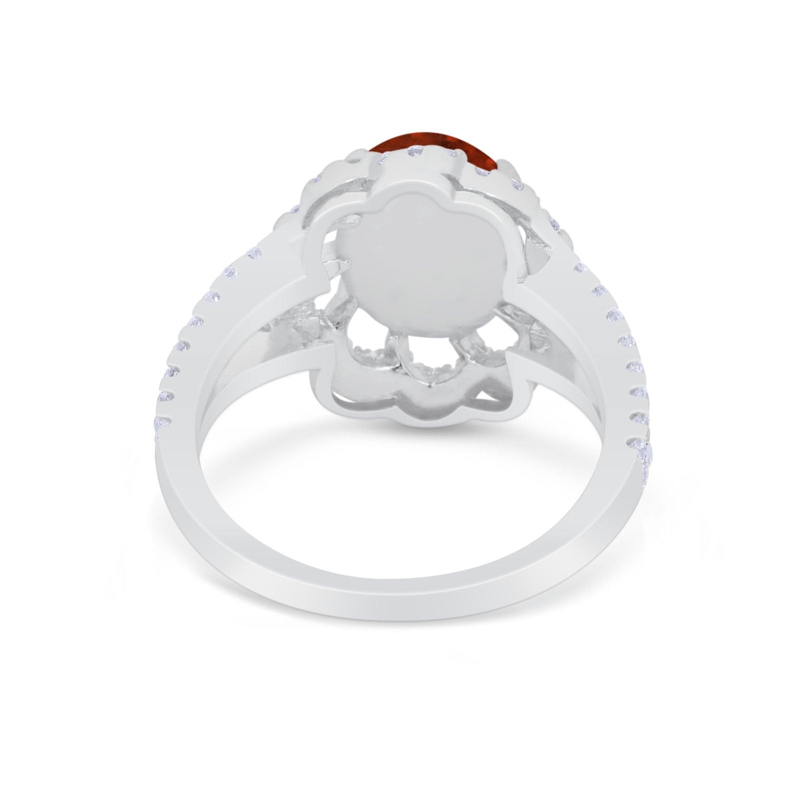 Vintage Style Oval Engagement Ring Round Simulated CZ 925 Sterling Silver