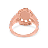 Vintage Style Oval Engagement Ring Round Simulated CZ 925 Sterling Silver