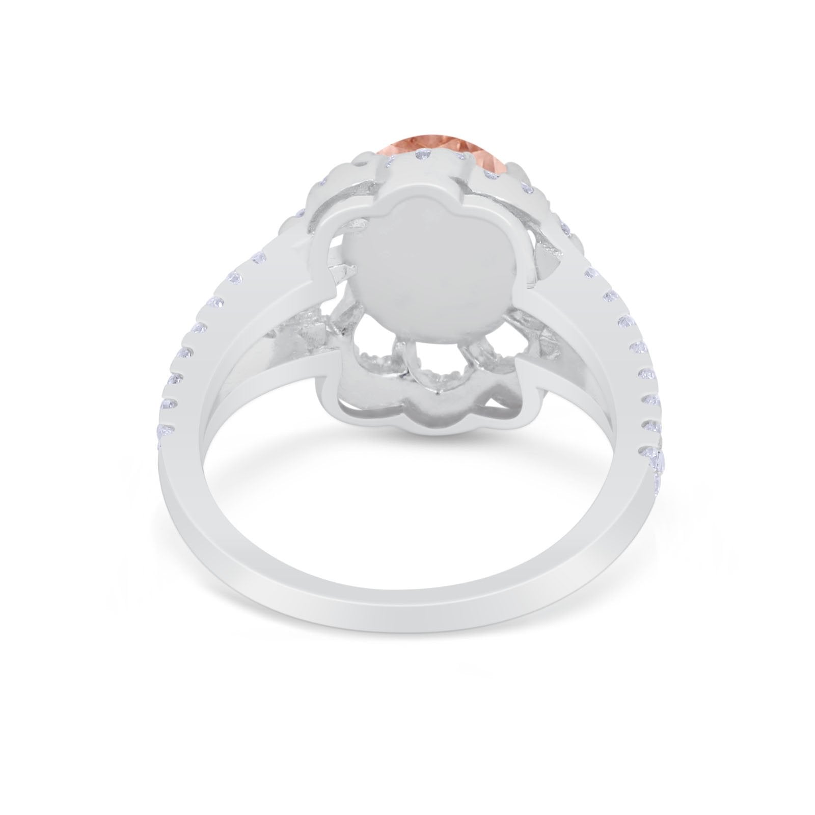 Vintage Style Oval Engagement Ring Round Simulated CZ 925 Sterling Silver