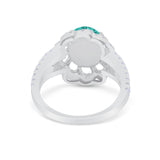 Vintage Style Oval Engagement Ring Round Simulated CZ 925 Sterling Silver