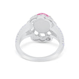 Vintage Style Oval Engagement Ring Round Simulated CZ 925 Sterling Silver