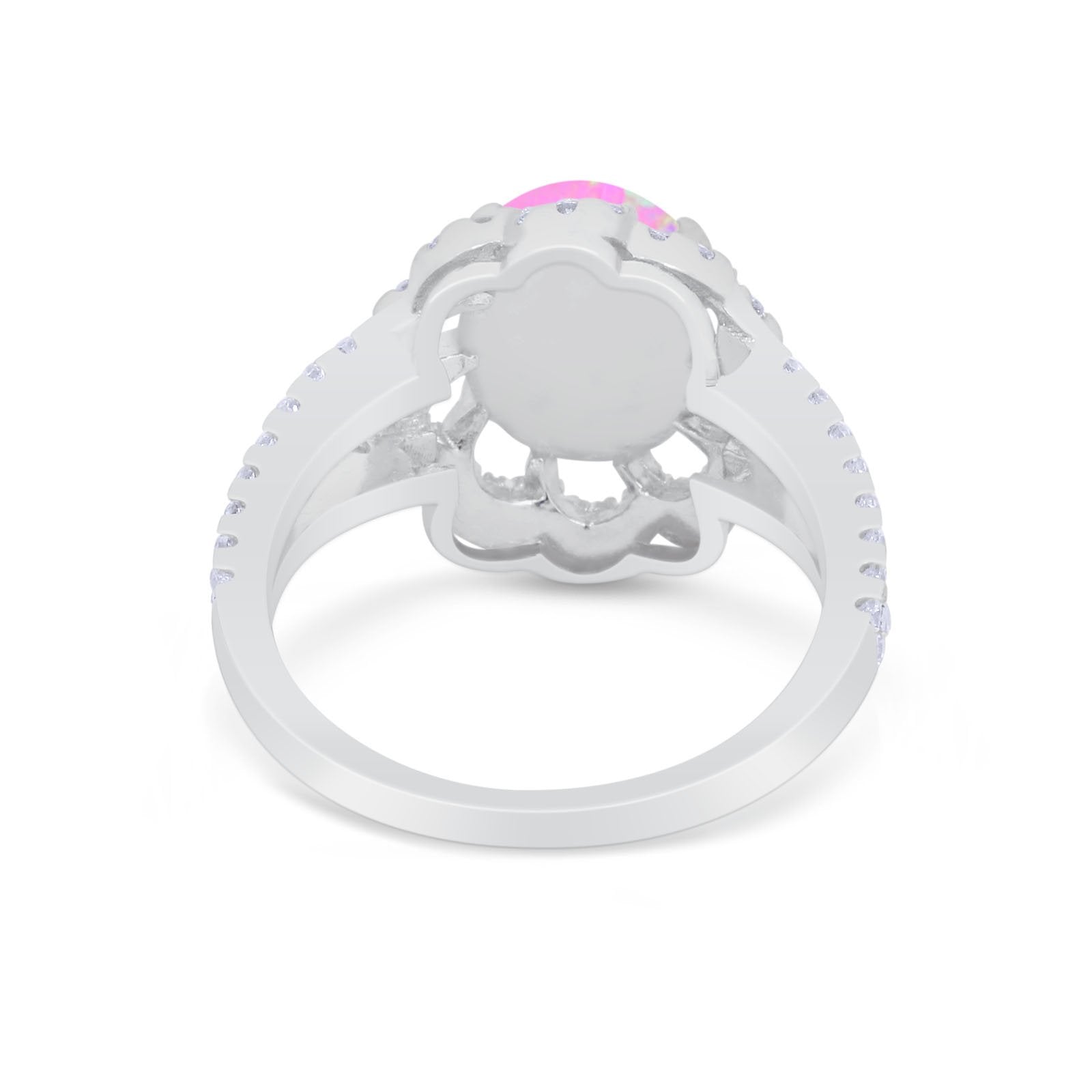 Vintage Style Oval Engagement Ring Round Simulated CZ 925 Sterling Silver
